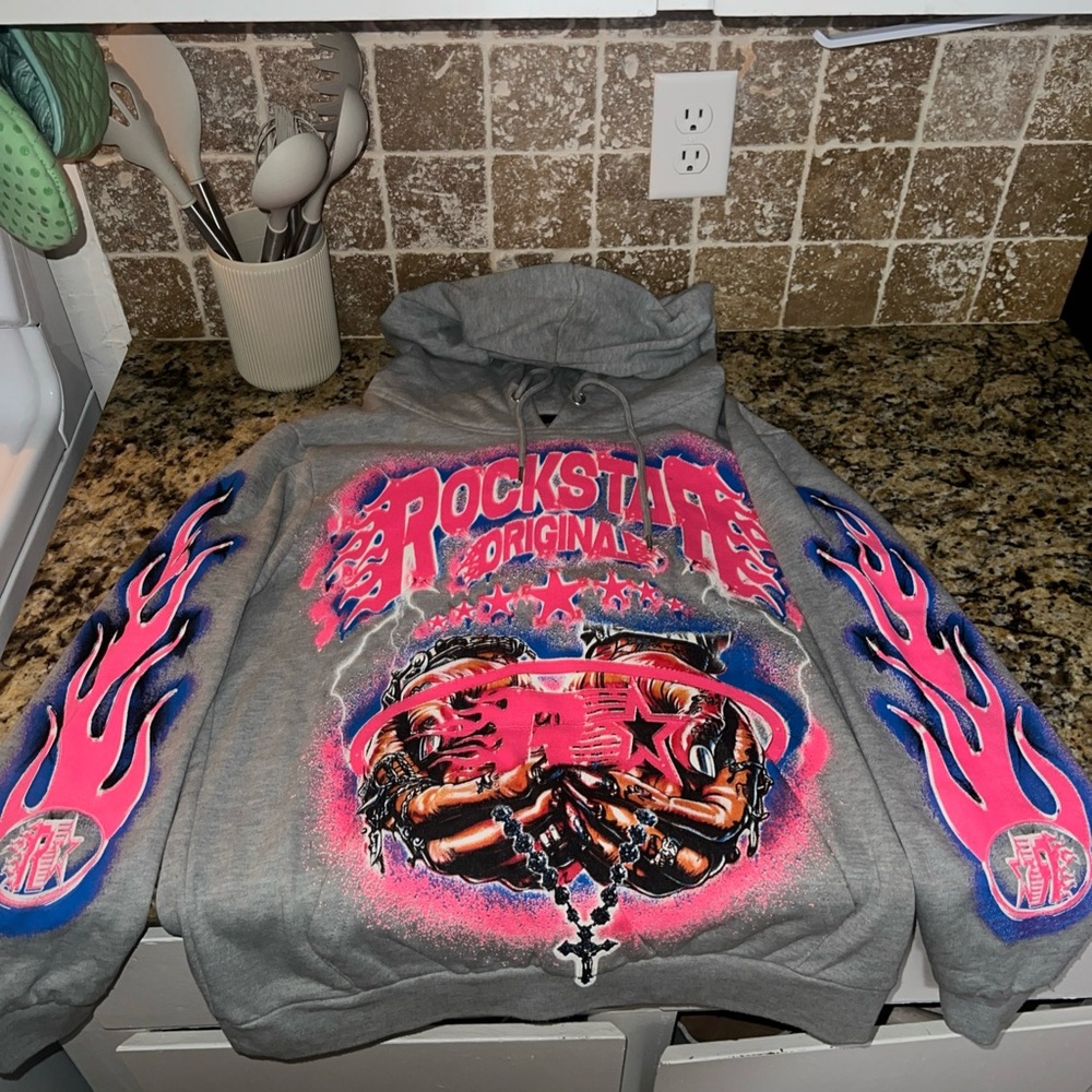 Rockstar Original Gray and Pink Hoodie